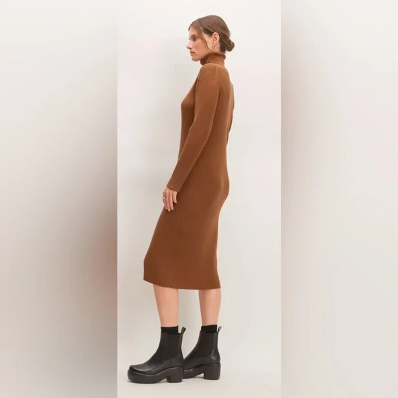 Everlane | Medium Burnt Orange Camel Cotton Wool Turtleneck Dress - Picture 3 of 9